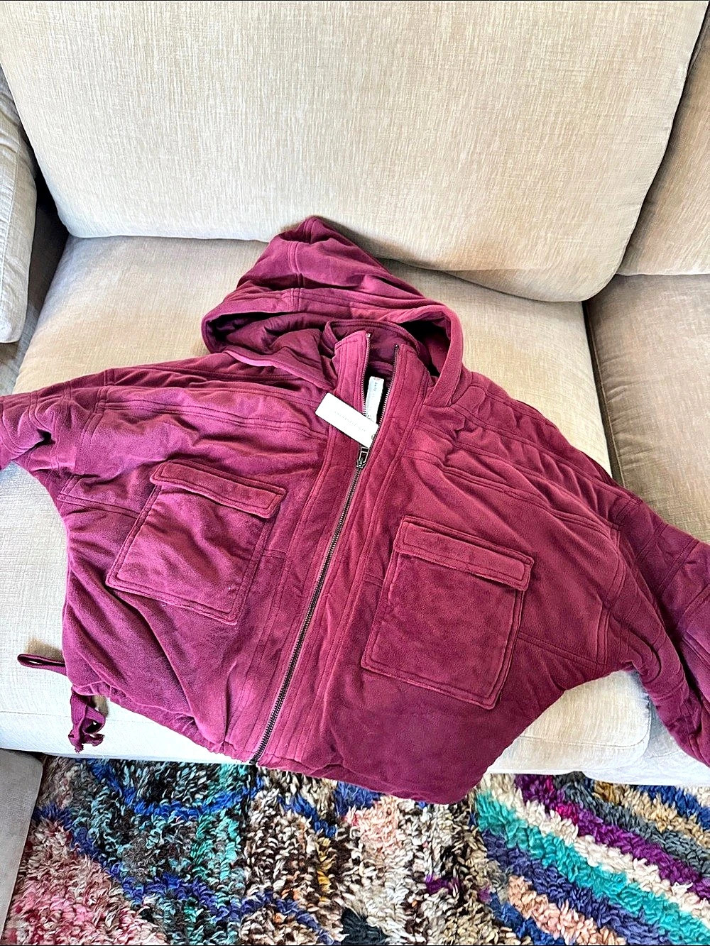 Daily Practice by Anthropologie jacket Hooded Utility in wine/bordeaux XS NWT